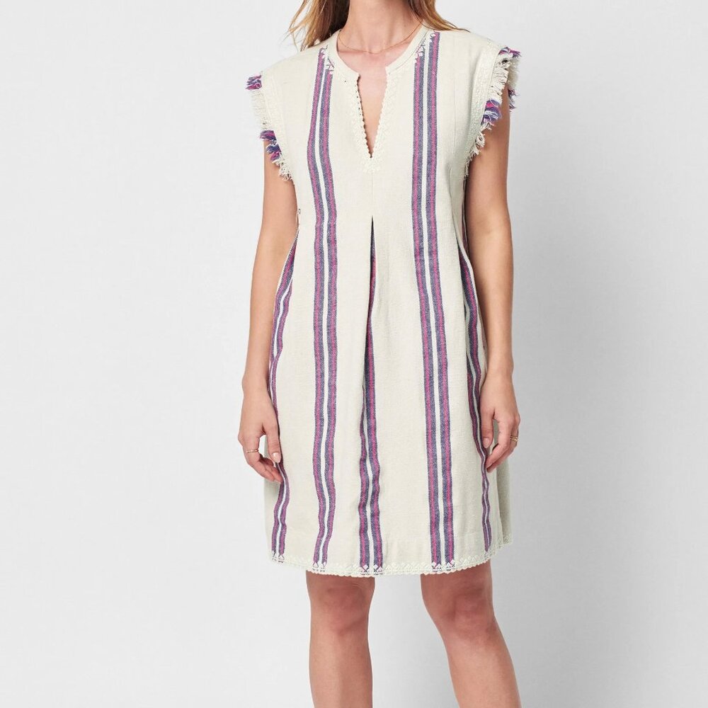 NWOT Faherty Baha Beach Tunic Dress Women S Blue Red Stripe Boho Granola Girl